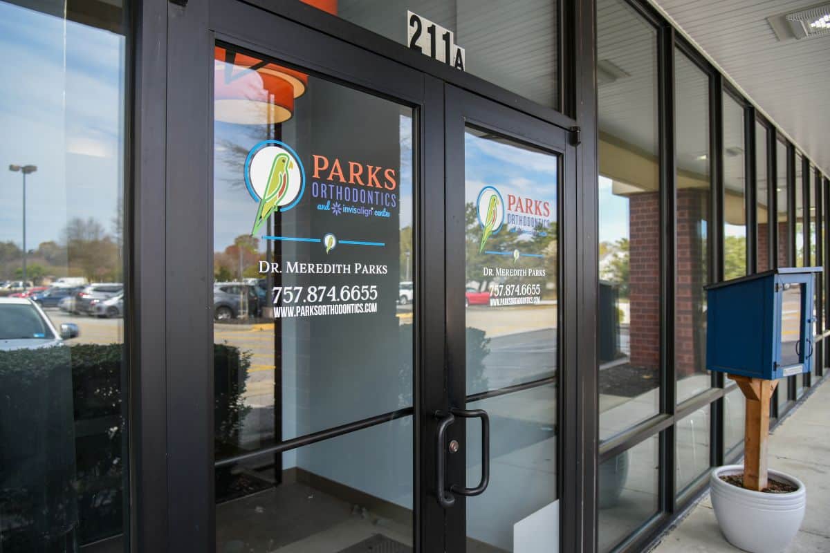Parks Orthodontics Front Door in Yorktown VA Front entrance of Parks Orthodontics in Yorktown VA near Newport News